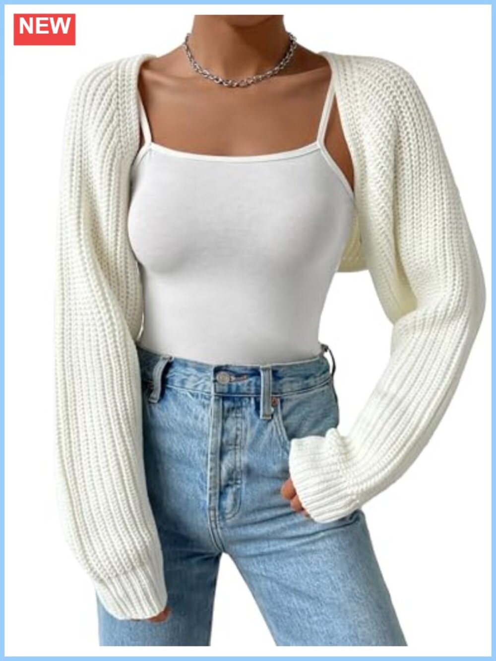 Women's Long Sleeve Open Front Knitted Crop Cardigan Drop Shoulder Shrug Bolero